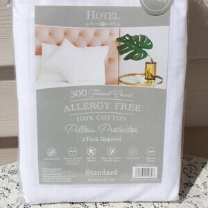Hotel Pillow Protectors Standard 2 Pack Zippered 100% Cotton 300 Thread Count